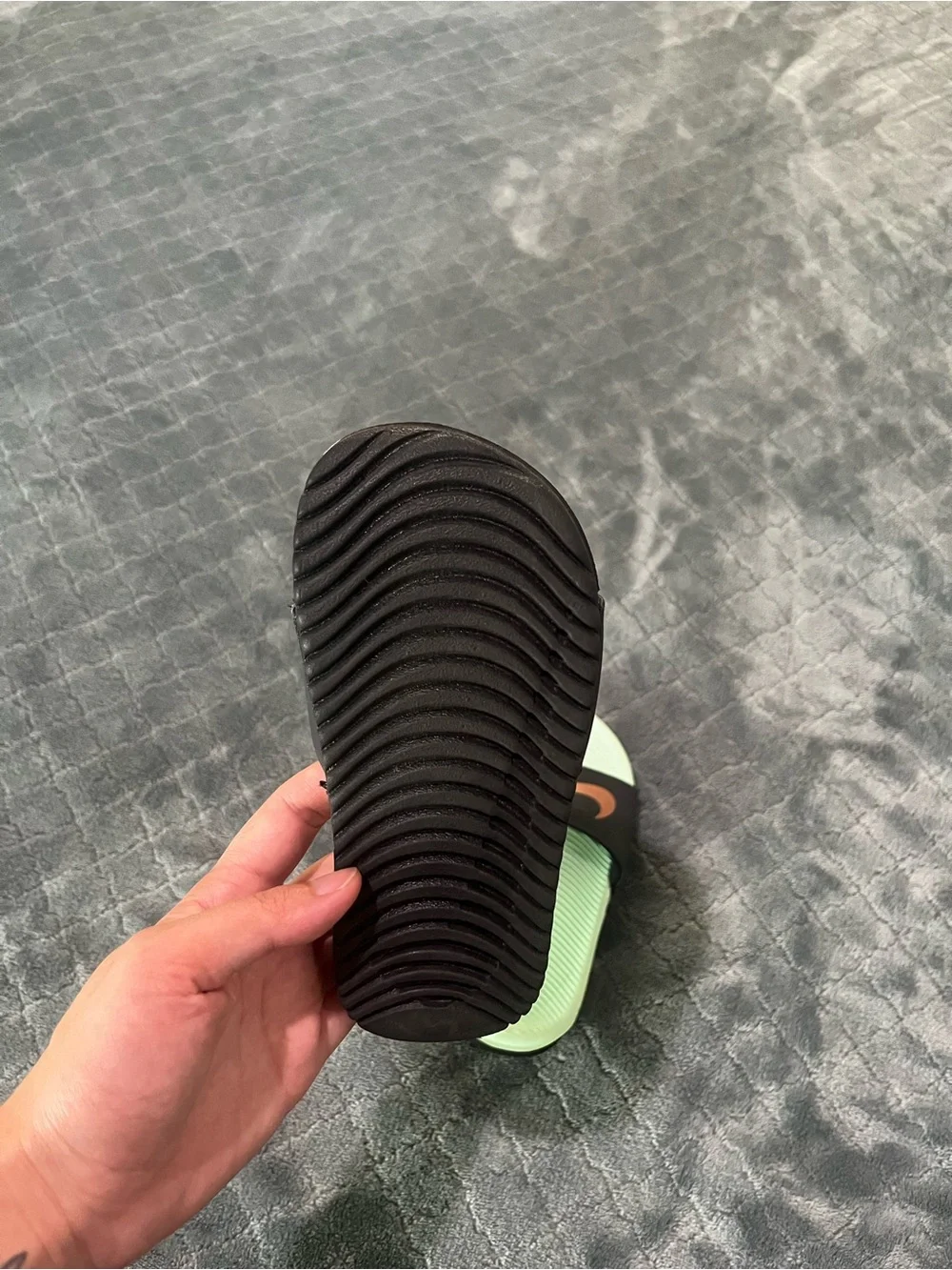 Nike Mint Green‎ Footbed Slides with Black Strap and Rose Gold Swoosh